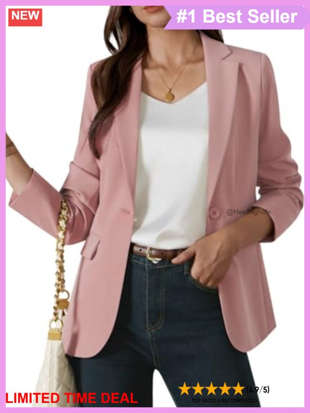 Womens Blazer Long Sleeve Lined Single Button Notch Lapel Suit Jacket Work